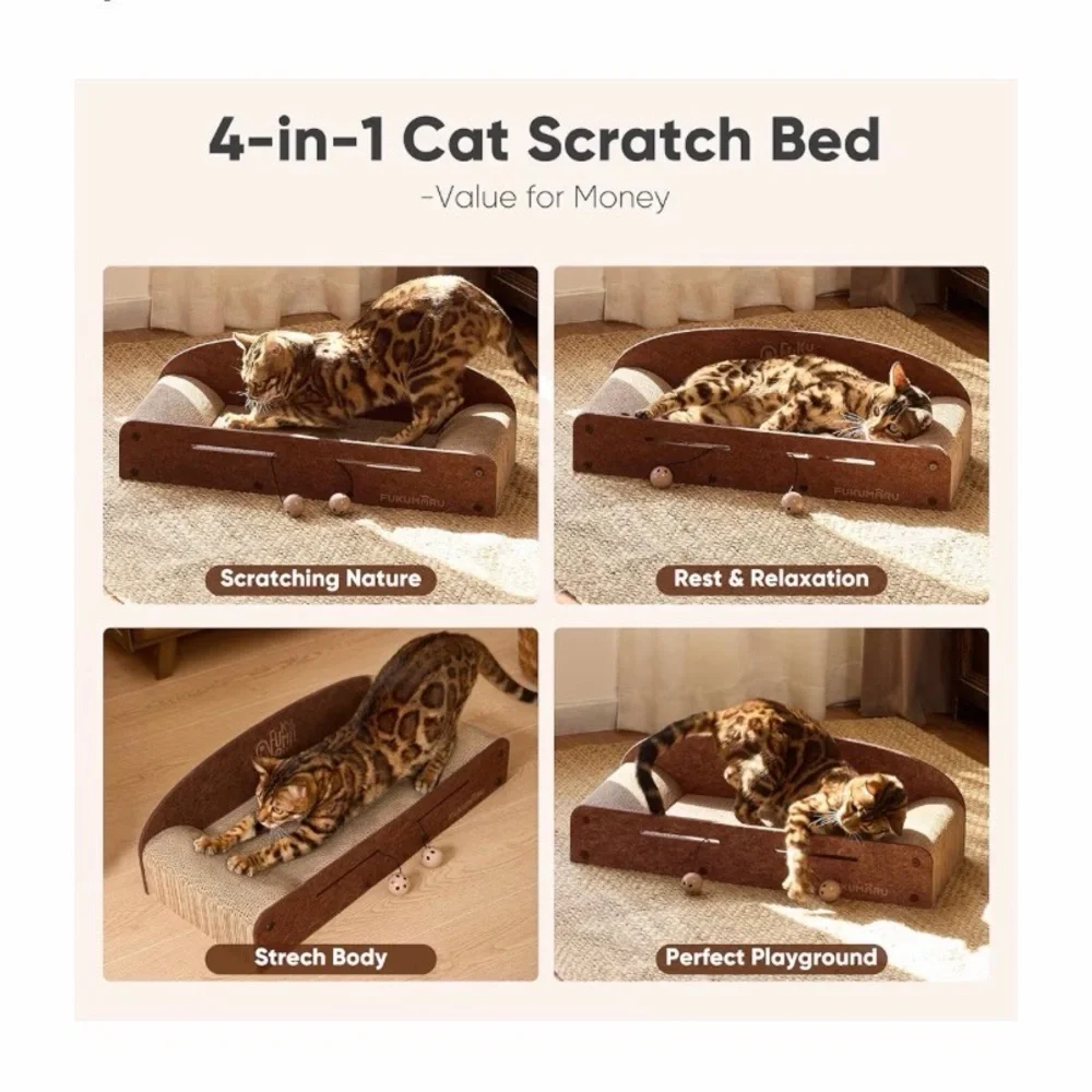 Large Cat Scratcher Bed Cardboard Lounge Lounger Indoor Pet Scratching Bed 26”